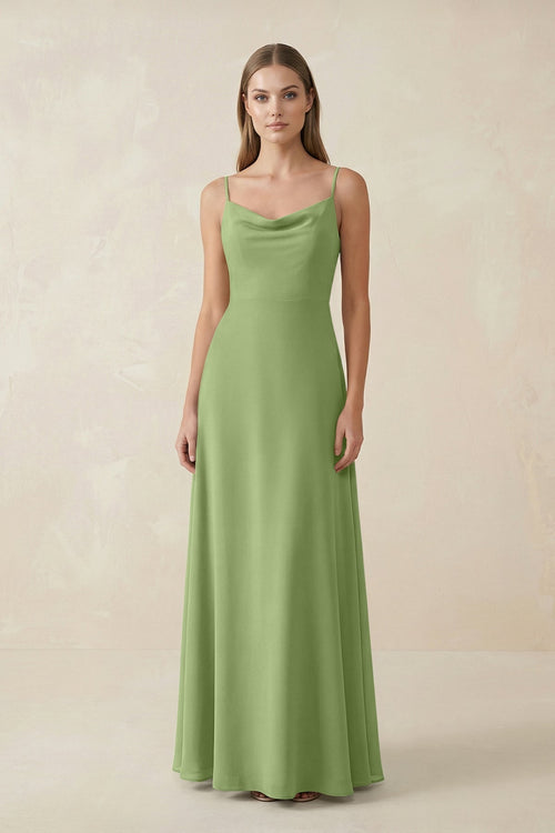 Cami Strap A - Line Chiffon Bridesmaid Dress in Matcha - KissProm Bridesmaid Dresses