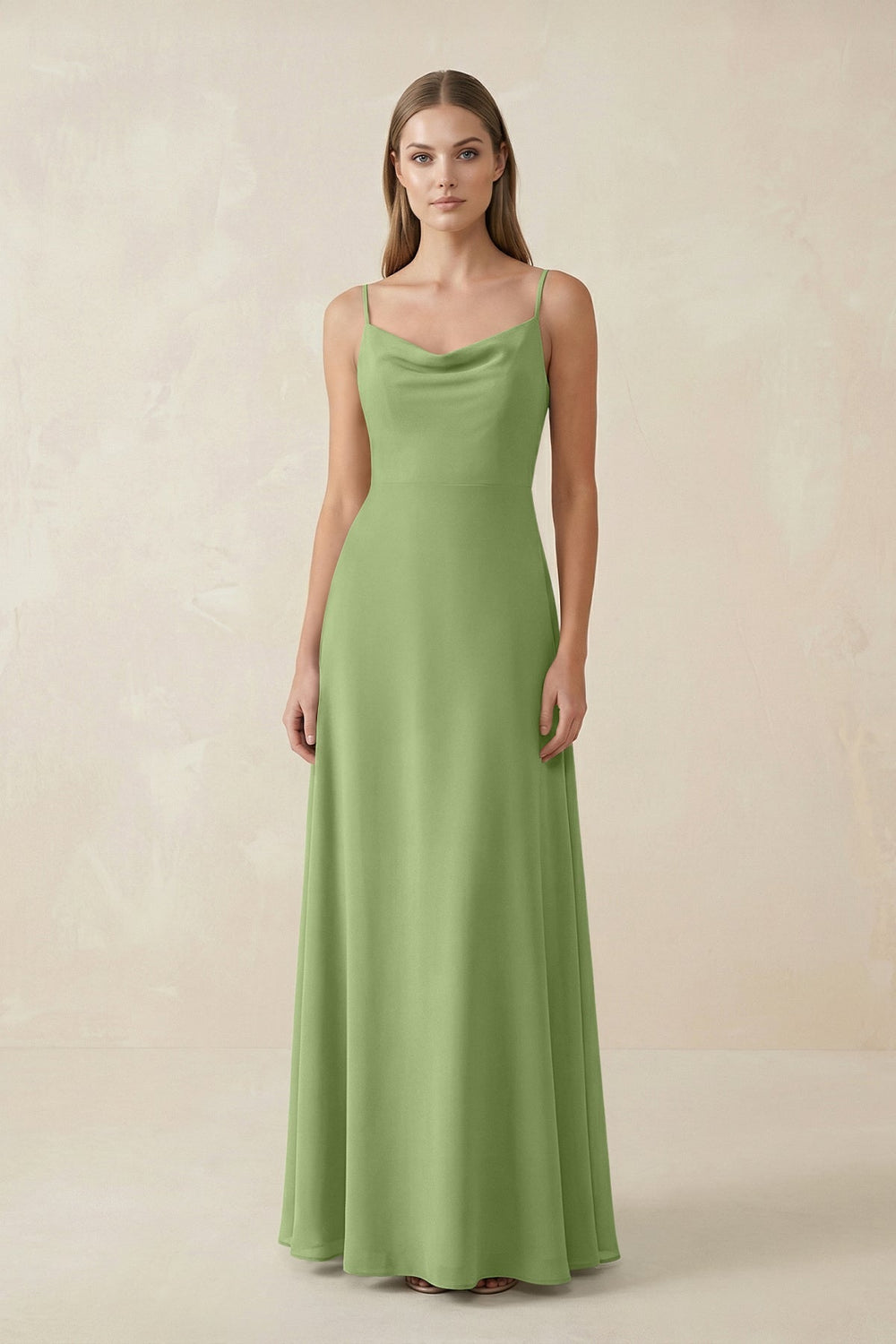 Cami Strap A - Line Chiffon Bridesmaid Dress in Matcha - KissProm Bridesmaid Dresses