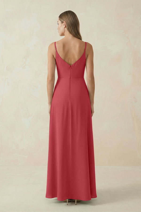 Cami Strap A - Line Chiffon Bridesmaid Dress in Merlot - KissProm Bridesmaid Dresses