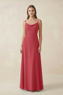 Cami Strap A - Line Chiffon Bridesmaid Dress in Merlot - KissProm Bridesmaid Dresses