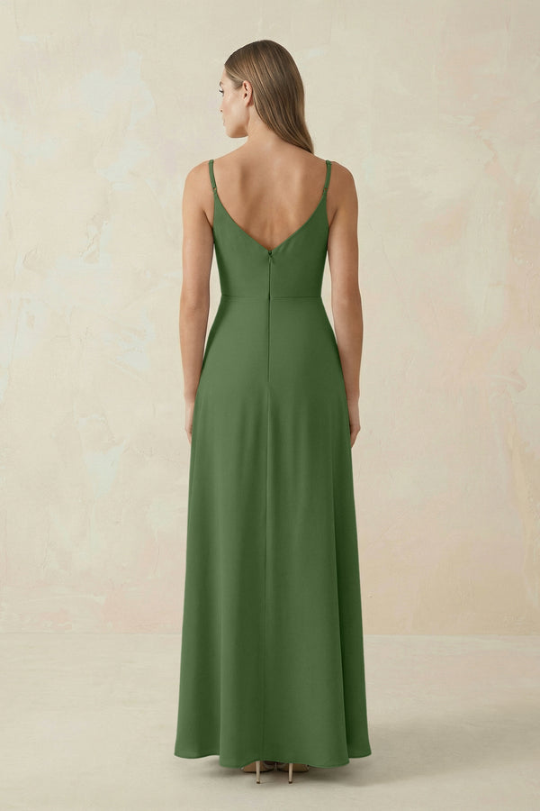 Cami Strap A - Line Chiffon Bridesmaid Dress in Moss - KissProm Bridesmaid Dresses