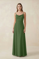 Cami Strap A - Line Chiffon Bridesmaid Dress in Moss - KissProm Bridesmaid Dresses