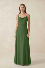 Cami Strap A - Line Chiffon Bridesmaid Dress in Moss - KissProm Bridesmaid Dresses