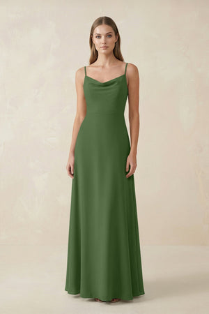 Cami Strap A - Line Chiffon Bridesmaid Dress in Moss - KissProm Bridesmaid Dresses