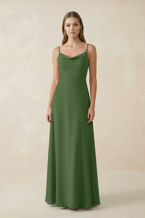 Cami Strap A - Line Chiffon Bridesmaid Dress in Moss - KissProm Bridesmaid Dresses