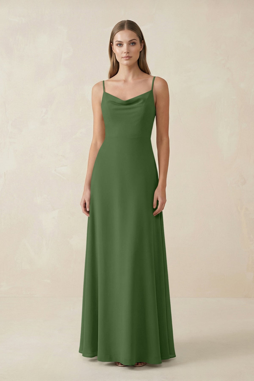 Cami Strap A - Line Chiffon Bridesmaid Dress in Moss - KissProm Bridesmaid Dresses