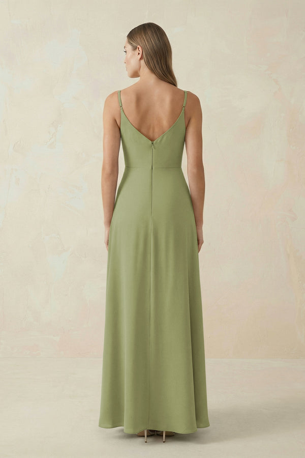 Cami Strap A - Line Chiffon Bridesmaid Dress in Moss Green - KissProm Bridesmaid Dresses