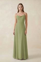 Cami Strap A - Line Chiffon Bridesmaid Dress in Moss Green - KissProm Bridesmaid Dresses