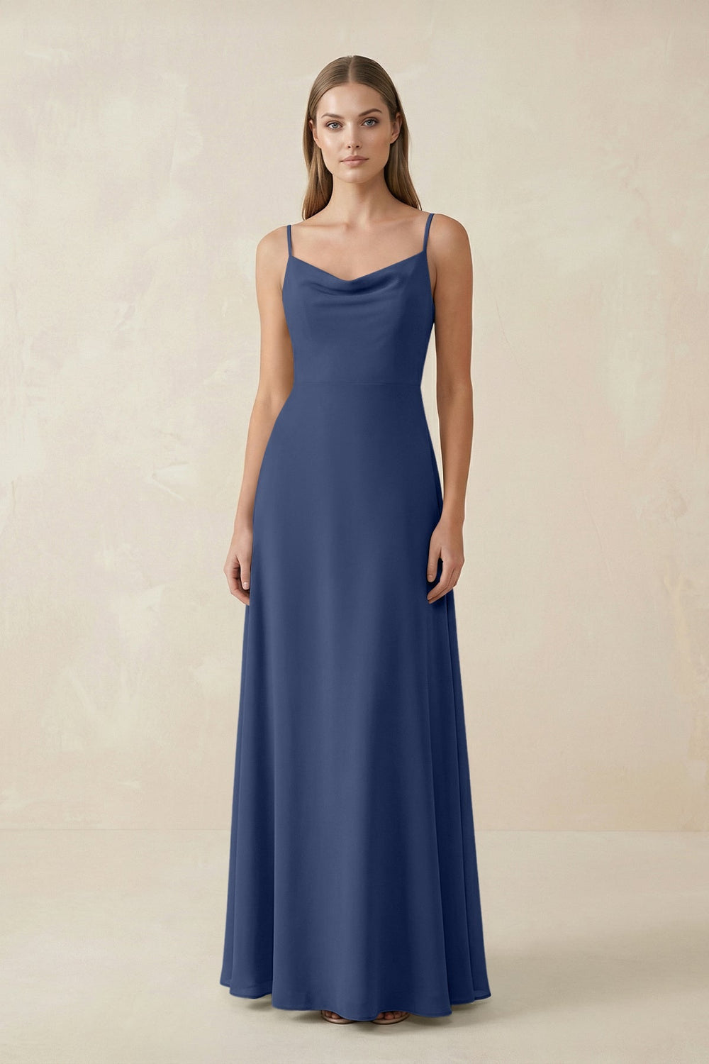 Cami Strap A - Line Chiffon Bridesmaid Dress in Navy - KissProm Bridesmaid Dresses
