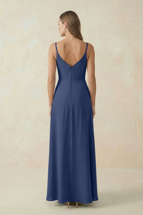 Cami Strap A - Line Chiffon Bridesmaid Dress in Navy - KissProm Bridesmaid Dresses