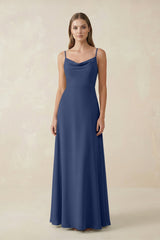 Cami Strap A - Line Chiffon Bridesmaid Dress in Navy - KissProm Bridesmaid Dresses