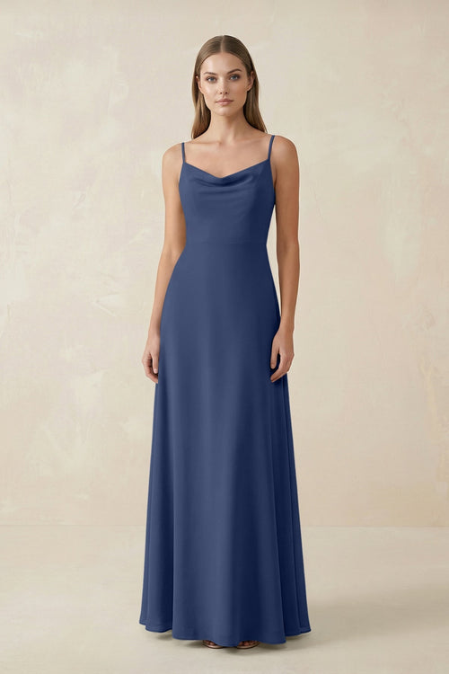Cami Strap A - Line Chiffon Bridesmaid Dress in Navy - KissProm Bridesmaid Dresses