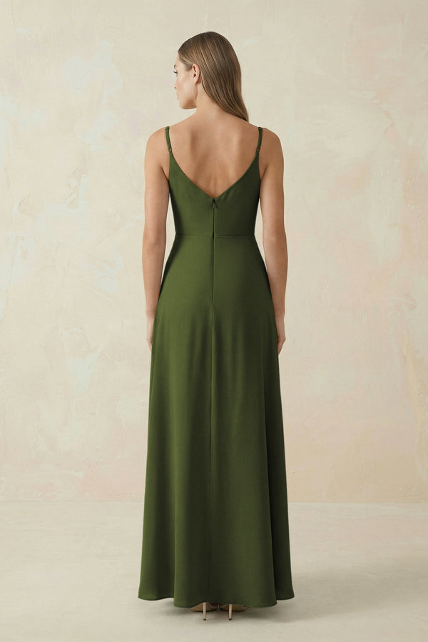 Cami Strap A - Line Chiffon Bridesmaid Dress in Olive - KissProm Bridesmaid Dresses