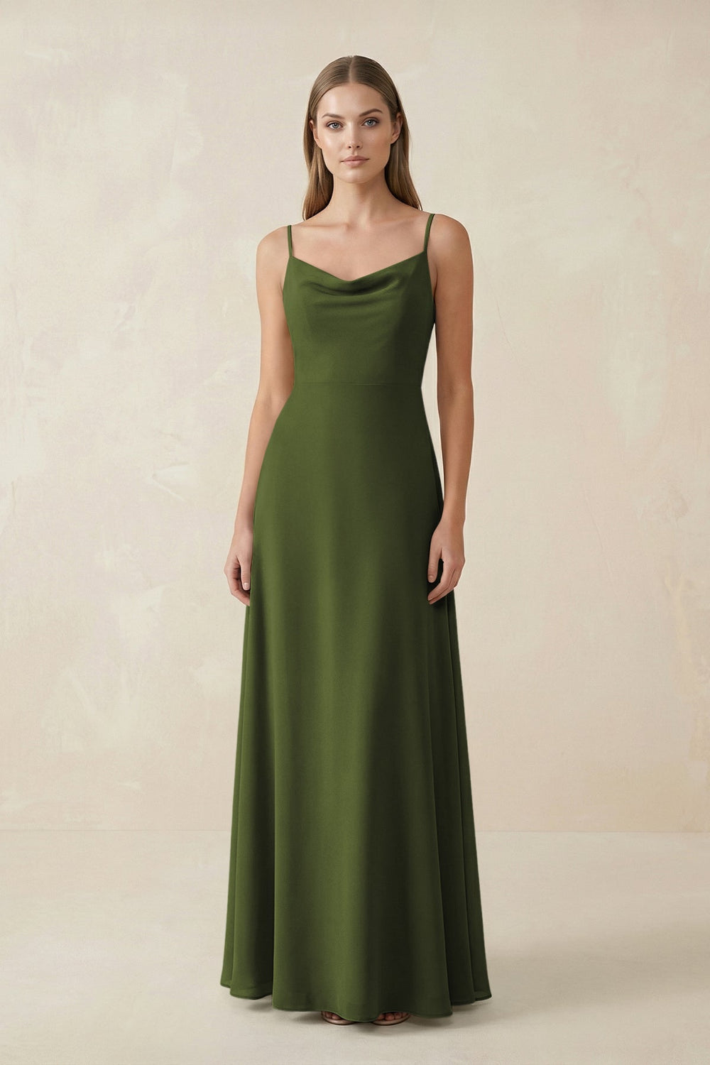 Cami Strap A - Line Chiffon Bridesmaid Dress in Olive - KissProm Bridesmaid Dresses