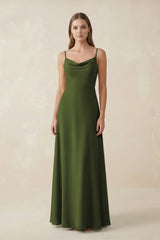 Cami Strap A - Line Chiffon Bridesmaid Dress in Olive - KissProm Bridesmaid Dresses