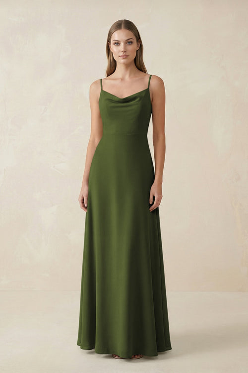 Cami Strap A - Line Chiffon Bridesmaid Dress in Olive - KissProm Bridesmaid Dresses