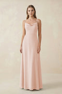 Cami Strap A - Line Chiffon Bridesmaid Dress in Pale Blush - KissProm Bridesmaid Dresses