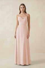 Cami Strap A - Line Chiffon Bridesmaid Dress in Pale Blush - KissProm Bridesmaid Dresses
