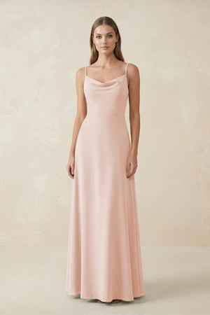 Cami Strap A - Line Chiffon Bridesmaid Dress in Pale Blush - KissProm Bridesmaid Dresses