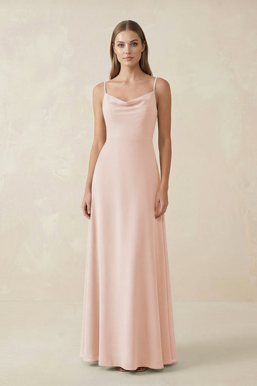 Cami Strap A - Line Chiffon Bridesmaid Dress in Pale Blush - KissProm Bridesmaid Dresses