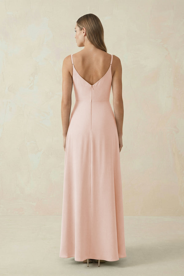 Cami Strap A - Line Chiffon Bridesmaid Dress in Pale Blush - KissProm Bridesmaid Dresses