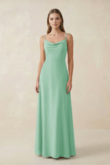 Cami Strap A - Line Chiffon Bridesmaid Dress in Pale Pistachio - KissProm Bridesmaid Dresses