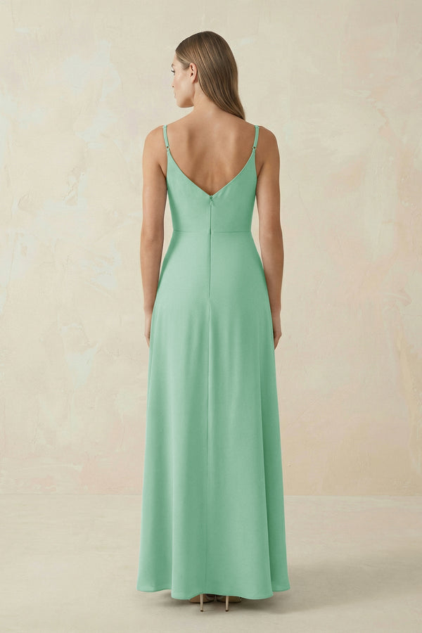 Cami Strap A - Line Chiffon Bridesmaid Dress in Pale Pistachio - KissProm Bridesmaid Dresses