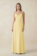 Cami Strap A - Line Chiffon Bridesmaid Dress in Pastel Yellow - KissProm Bridesmaid Dresses