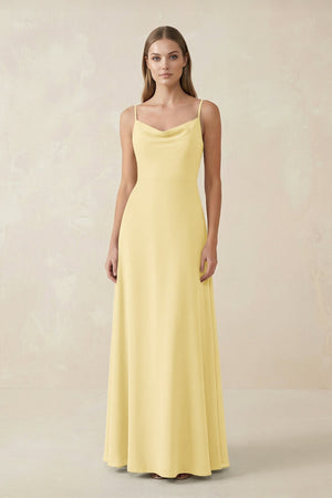 Cami Strap A - Line Chiffon Bridesmaid Dress in Pastel Yellow - KissProm Bridesmaid Dresses