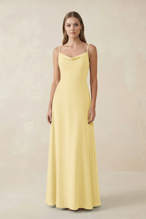 Cami Strap A - Line Chiffon Bridesmaid Dress in Pastel Yellow - KissProm Bridesmaid Dresses