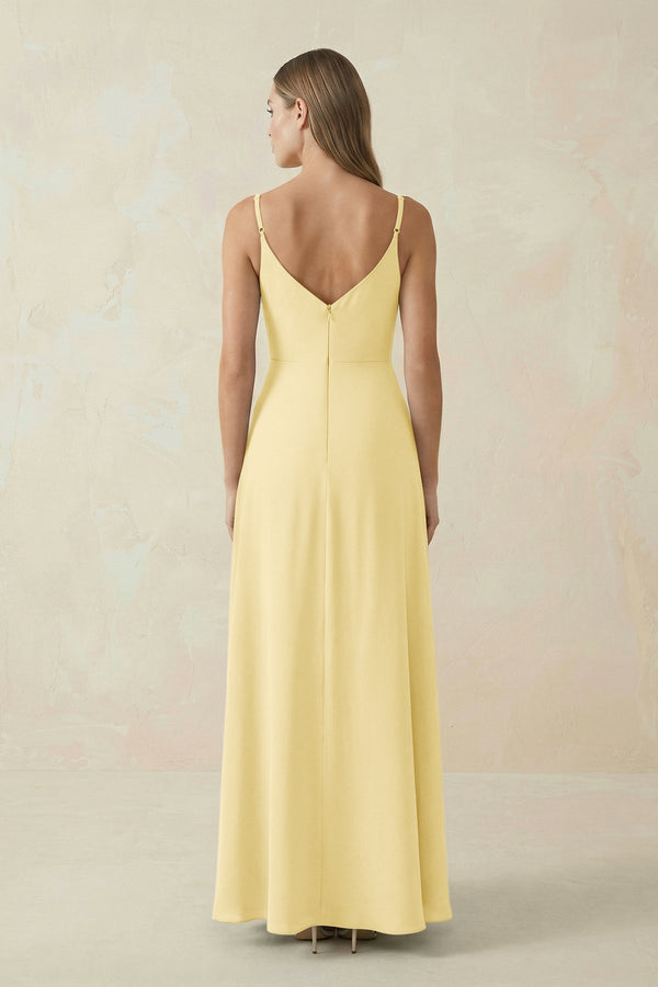 Cami Strap A - Line Chiffon Bridesmaid Dress in Pastel Yellow - KissProm Bridesmaid Dresses