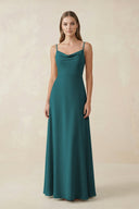 Cami Strap A - Line Chiffon Bridesmaid Dress in Pine - KissProm Bridesmaid Dresses