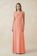 Cami Strap A - Line Chiffon Bridesmaid Dress in Rosette - KissProm Bridesmaid Dresses