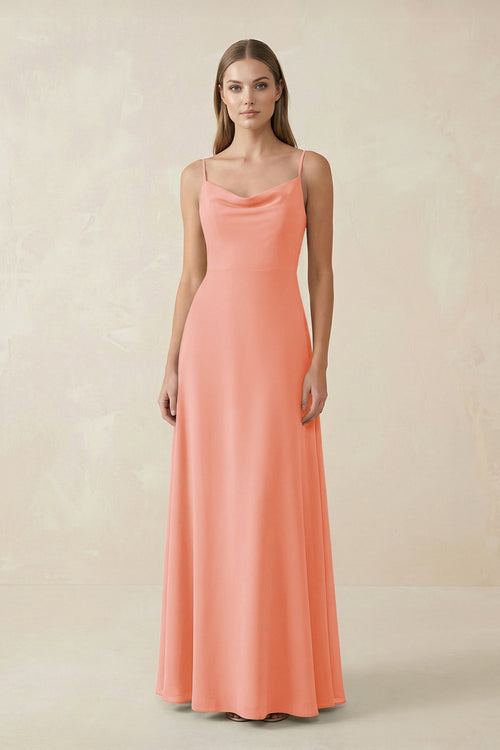 Cami Strap A - Line Chiffon Bridesmaid Dress in Rosette - KissProm Bridesmaid Dresses