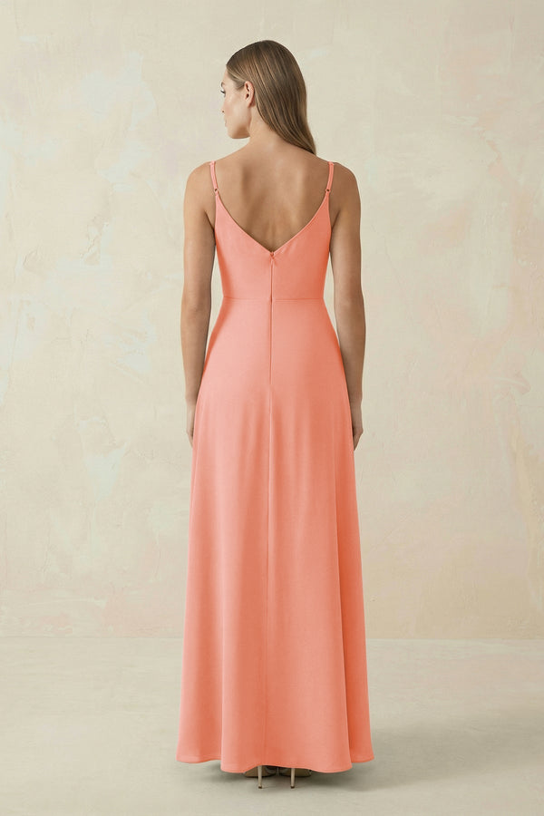 Cami Strap A - Line Chiffon Bridesmaid Dress in Rosette - KissProm Bridesmaid Dresses