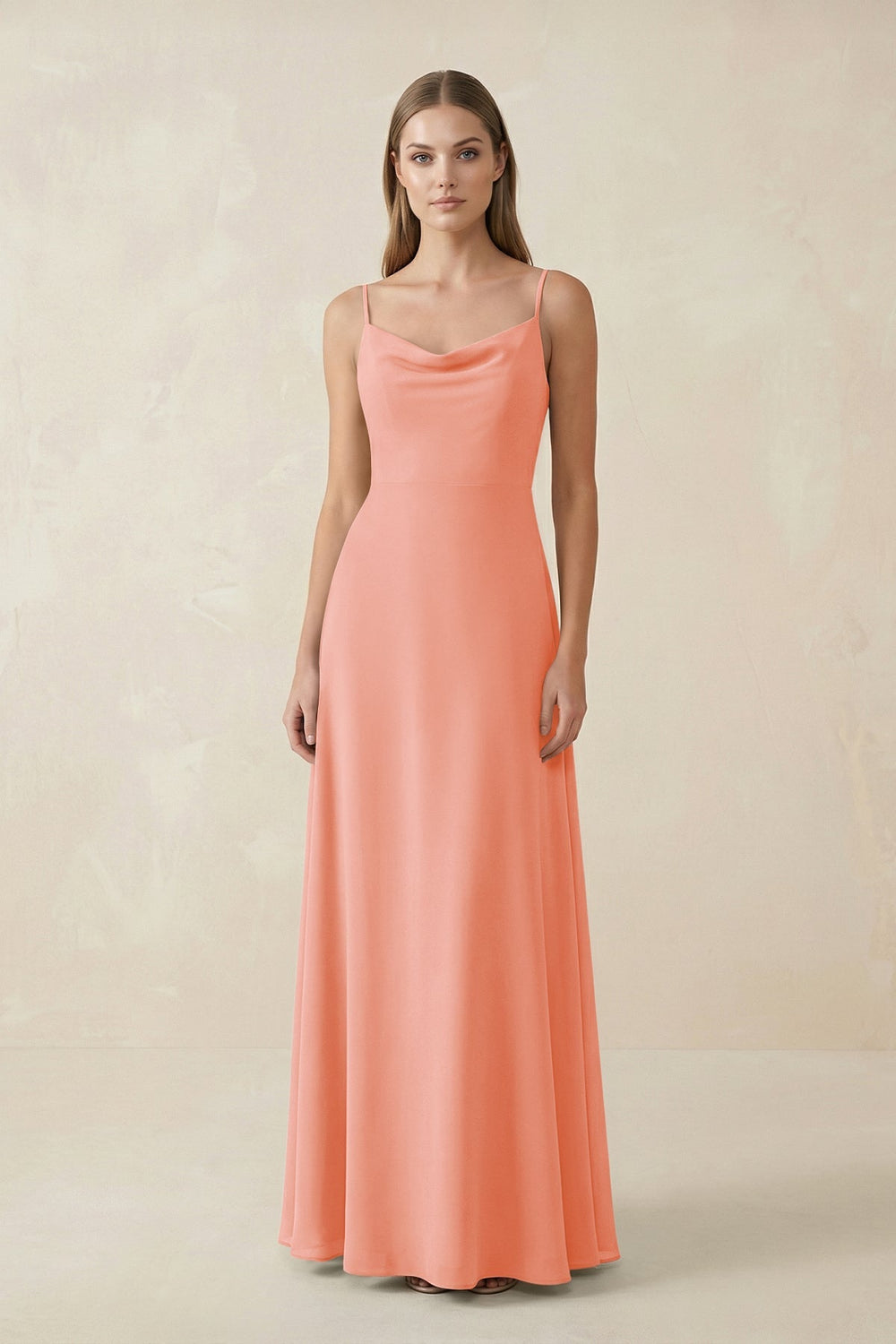 Cami Strap A - Line Chiffon Bridesmaid Dress in Rosette - KissProm Bridesmaid Dresses