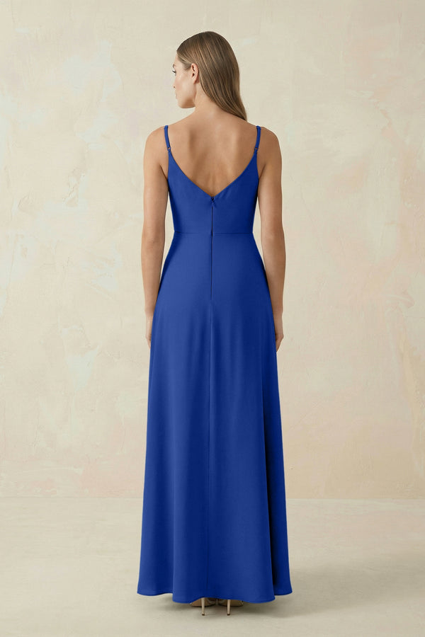 Cami Strap A - Line Chiffon Bridesmaid Dress in Royal Blue - KissProm Bridesmaid Dresses