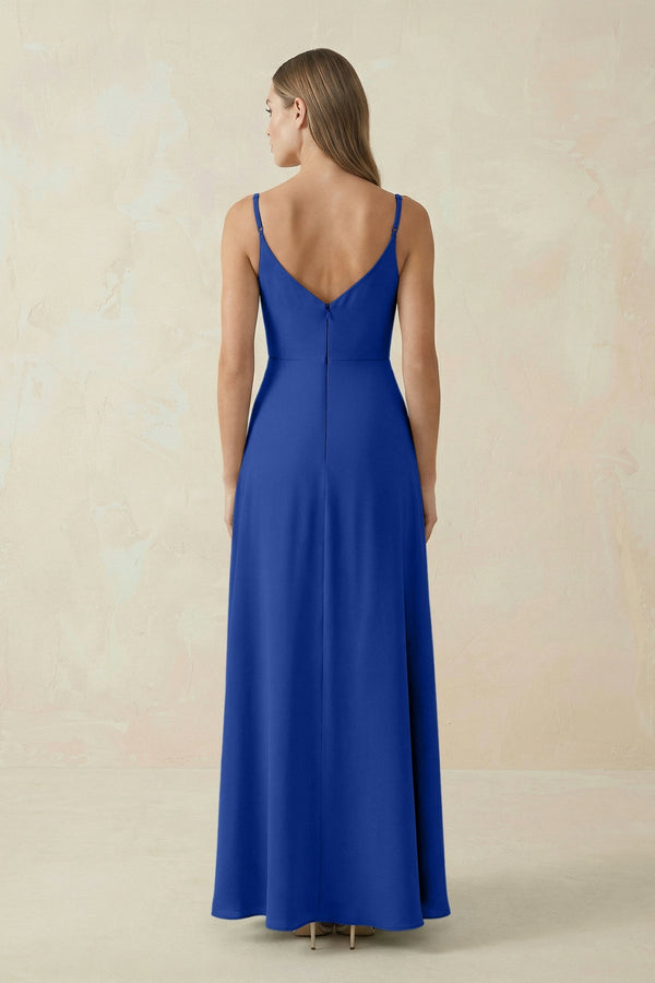 Cami Strap A - Line Chiffon Bridesmaid Dress in Royal Blue - KissProm Bridesmaid Dresses