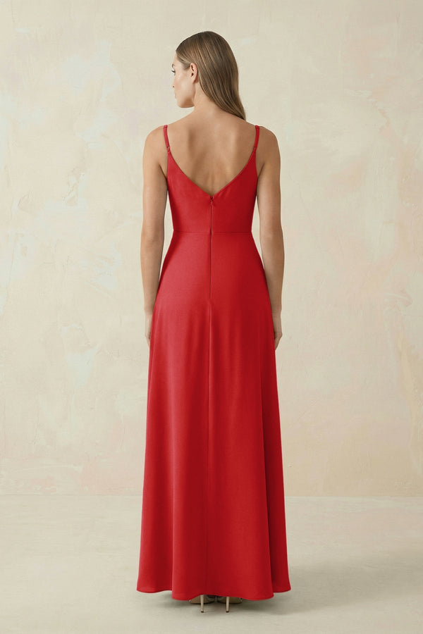 Cami Strap A - Line Chiffon Bridesmaid Dress in Ruby Red - KissProm Bridesmaid Dresses