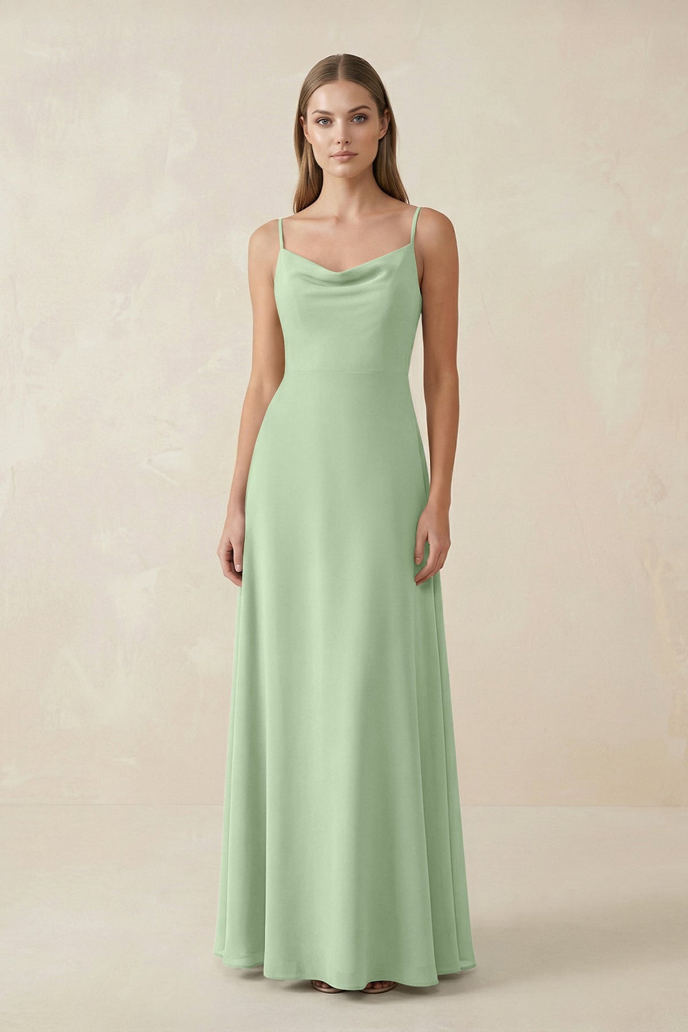 Cami Strap A - Line Chiffon Bridesmaid Dress in Sage - KissProm Bridesmaid Dresses