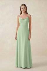 Cami Strap A - Line Chiffon Bridesmaid Dress in Sage - KissProm Bridesmaid Dresses