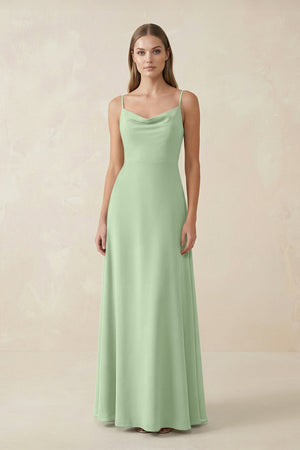 Cami Strap A - Line Chiffon Bridesmaid Dress in Sage - KissProm Bridesmaid Dresses