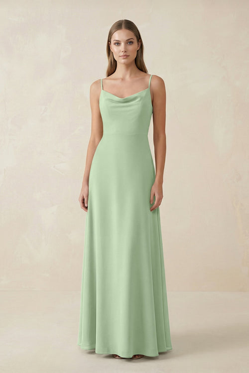 Cami Strap A - Line Chiffon Bridesmaid Dress in Sage - KissProm Bridesmaid Dresses