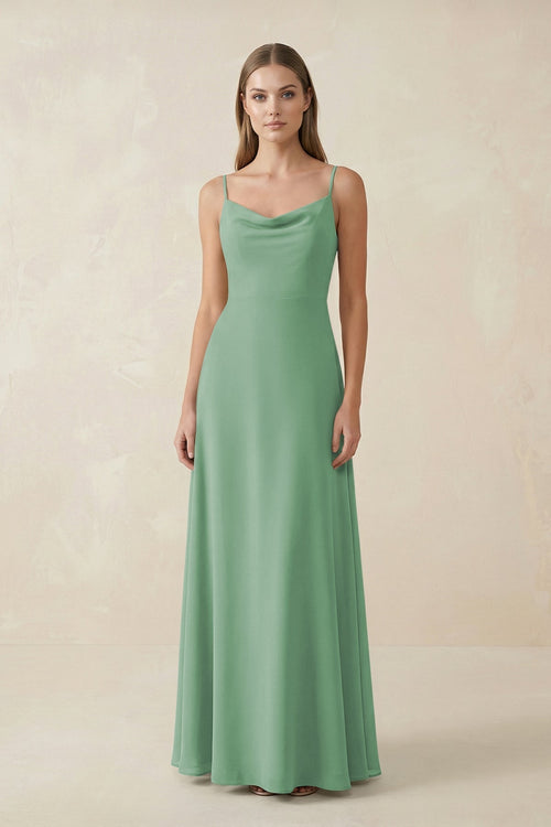 Cami Strap A - Line Chiffon Bridesmaid Dress in Sea Glass - KissProm Bridesmaid Dresses