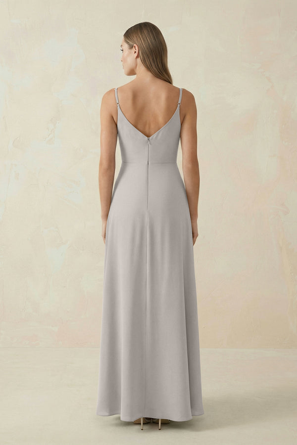 Cami Strap A - Line Chiffon Bridesmaid Dress in Silver - KissProm Bridesmaid Dresses