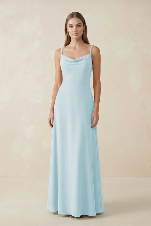 Cami Strap A - Line Chiffon Bridesmaid Dress in Sky Blue - KissProm Bridesmaid Dresses