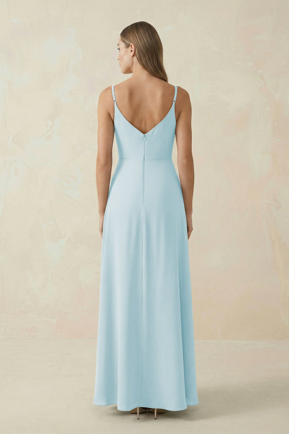 Cami Strap A - Line Chiffon Bridesmaid Dress in Sky Blue - KissProm Bridesmaid Dresses