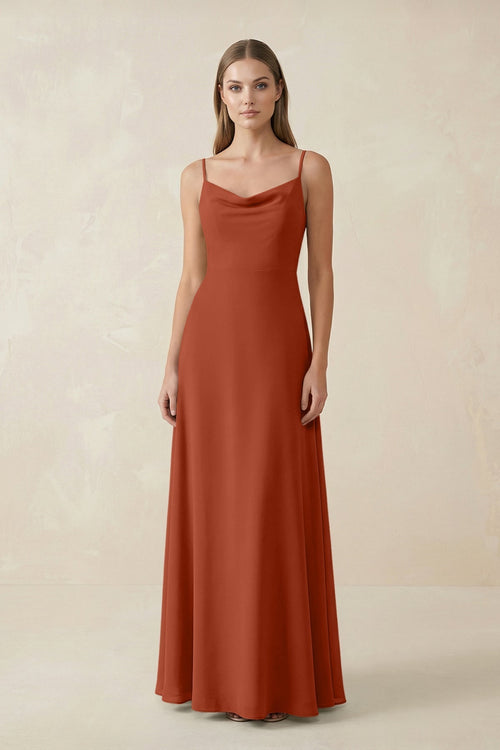 Cami Strap A - Line Chiffon Bridesmaid Dress in Spice - KissProm Bridesmaid Dresses