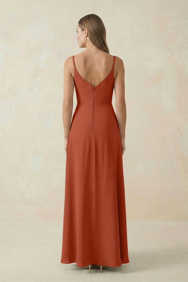Cami Strap A - Line Chiffon Bridesmaid Dress in Spice - KissProm Bridesmaid Dresses