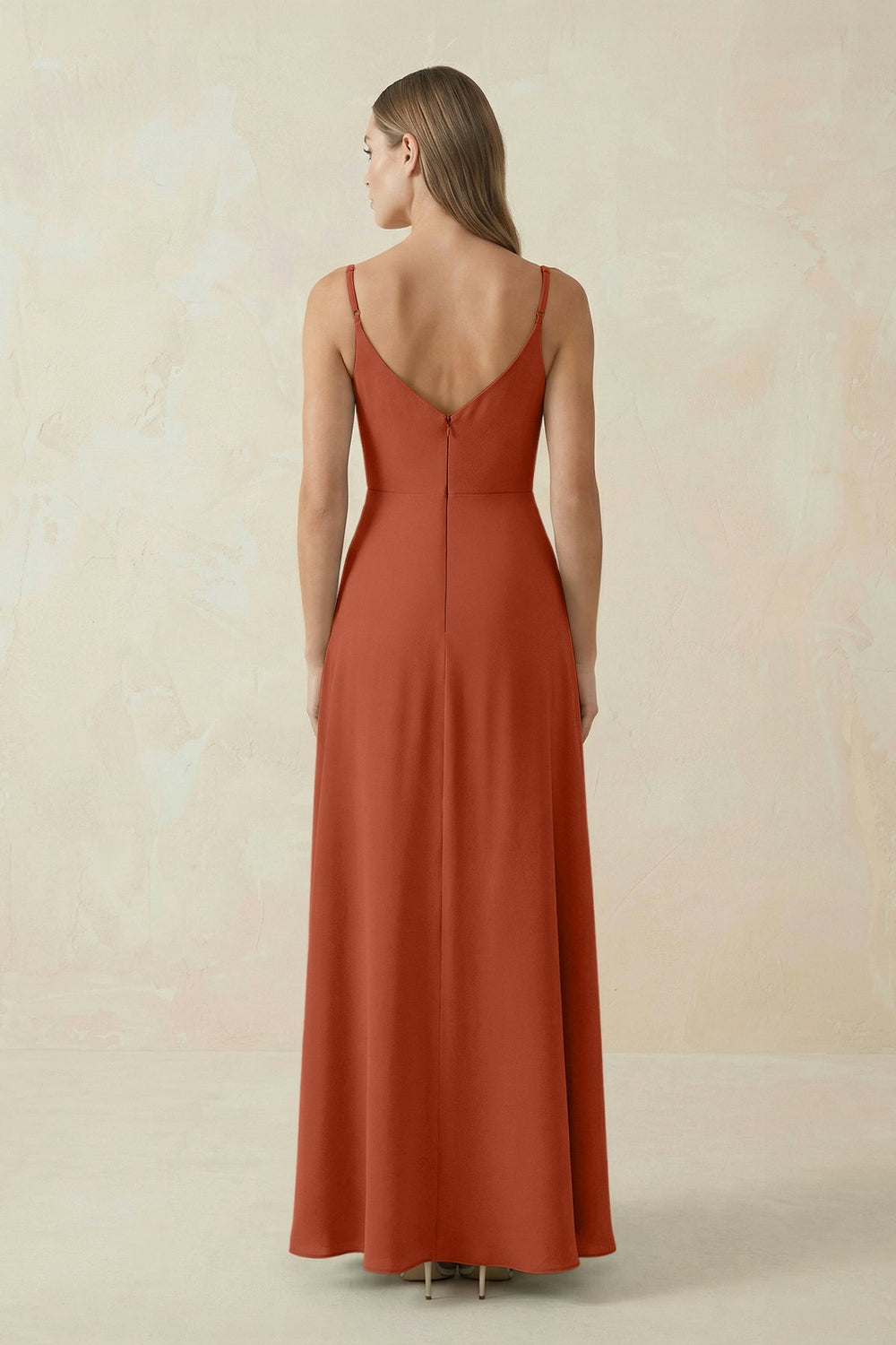 Cami Strap A - Line Chiffon Bridesmaid Dress in Spice - KissProm Bridesmaid Dresses